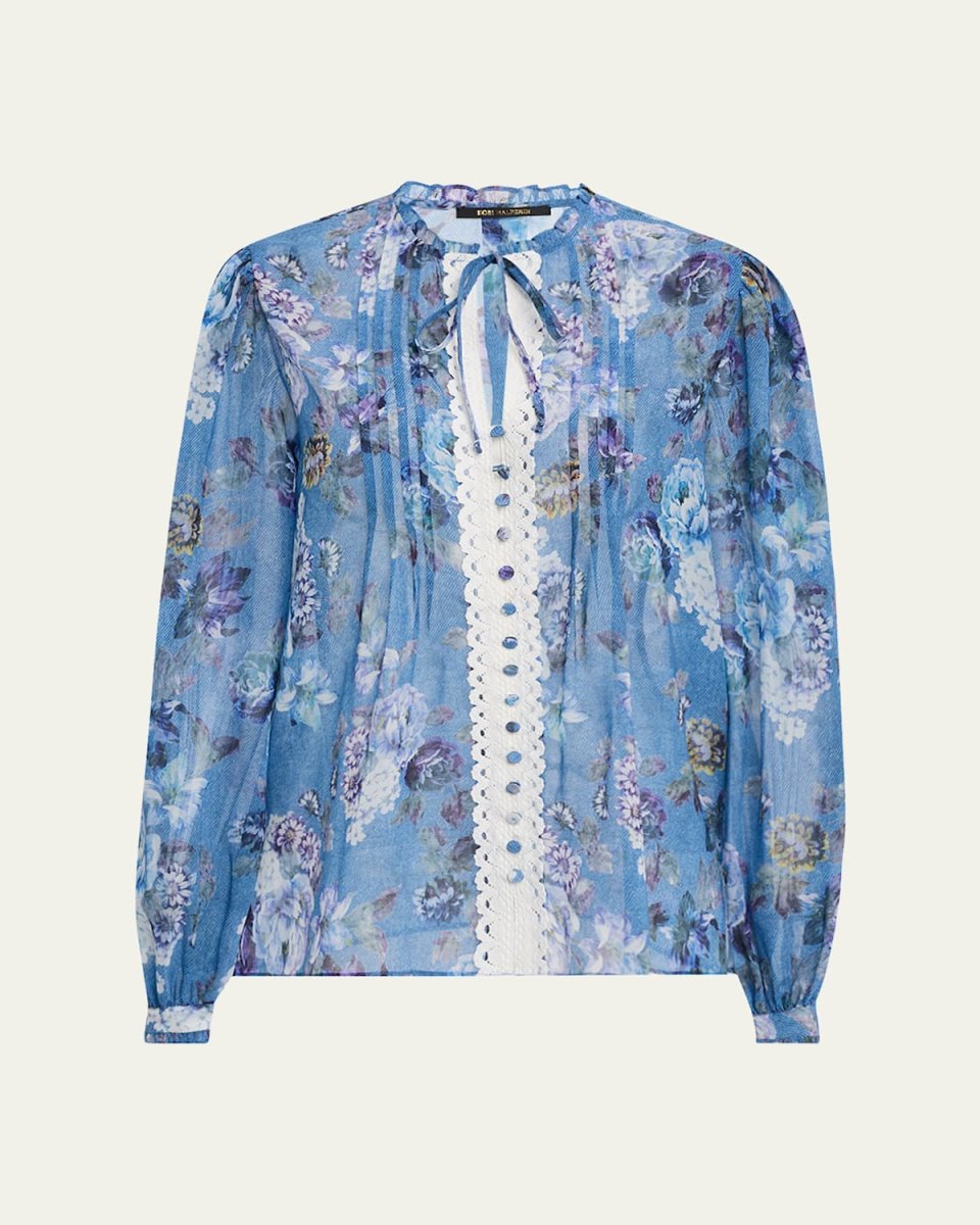 Ingrid Pintuck Floral-Print Blouse